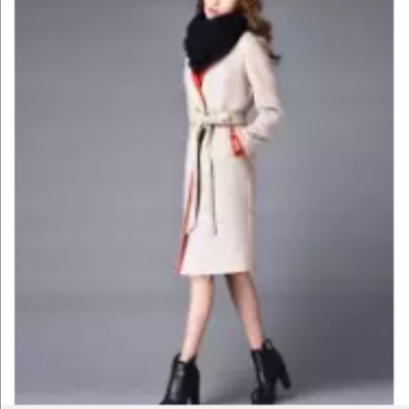 New Designer Red woolen blended Winter coat - Picture 3 of 7